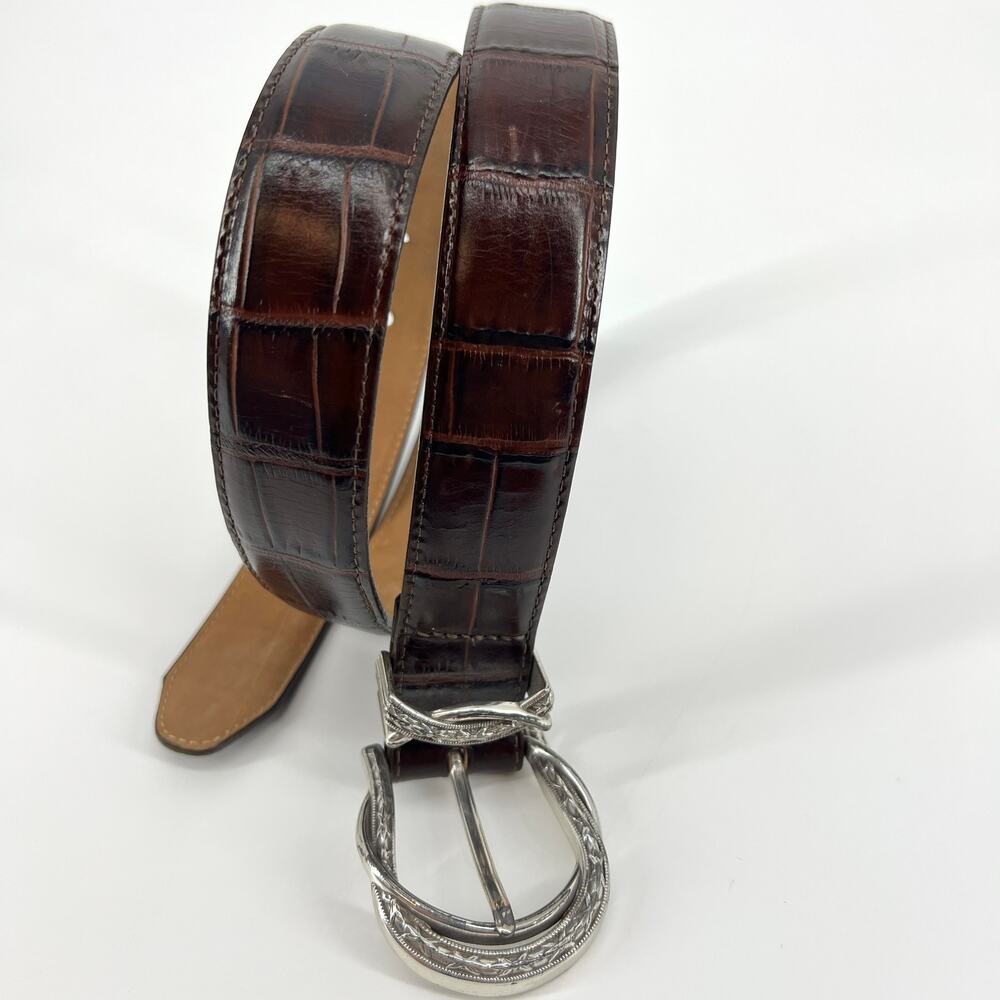 Brighton Womens Moc Croc Embossed Leather Brown Belt Size L (34) Preowned